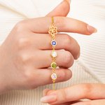 Personalized Dainty Hollow Birth Flower Family Bracelet with 1-6 Birthstones Mother's Day Anniversary Birthday Gift for Women