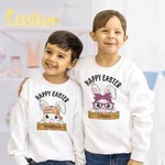 Personalized Happy Easter Cute Bunny 100% Cotton T-shirt Sweatshirt Hoodie with Name Easter Party Gift for Boys Girls