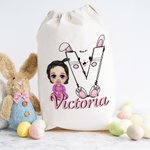 Gepersonaliseerde schattige cartoonfiguur Bunny Chick initiële Drawstring Treat Bag met naam Pasen verjaardag Party Gift voor jongens meisjes