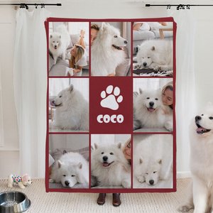 Manta personalizada suave con collage de 8 fotos huella adorable y nombre regalo de cumpleaños para amantes de gatos y perros