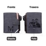 Cartera de cuero PU personalizada con foto iniciales y nombre grabados portabilletes triple plegado regalo ideal para cumpleaños o Día del Padre