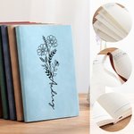 Personalized  Leather Birth Flower Journal Notebook with 200 Line Pages Birthday Gift for Family Friend
