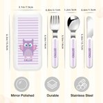 Personligt gaffel sked kniv 3 delar bestickset med fodral och namn Födelsedagspresent till skolan i rostfritt stål för barn Söt fyrkantig djur säker