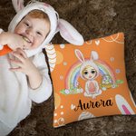 Personalisierte Osterei Regenbogen Hase Onesie Cartoon Charakter werfen Kissenbezug mit Namen Multicolor Home Decor Urlaub Party Geschenk für Kinder