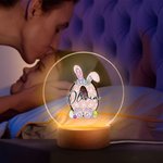 Personalisierte Playful Bunny Ohren Bowknot Ei Initiale LED-Nachtlicht mit hölzernen Basis und Name Ostern Party Zimmer Dekoration Geburtstagsgeschenk für Kinder