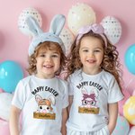 Personalized Happy Easter Cute Bunny 100% Cotton T-shirt Sweatshirt Hoodie with Name Easter Party Gift for Boys Girls