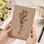 Personalized  Leather Birth Flower Journal Notebook with 200 Line Pages Birthday Gift for Family Friend