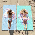 Toalla de playa personalizada de unicornio fantasía de secado rápido y tamaño grande con nombre esencial de viaje regalo de cumpleaños para niñas