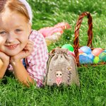 Personalized Cartoon Character Birth Flower Drawstring Jute Treat Bag with Name Easter Eggs Hunts Birthday Gift for Family Friend