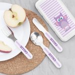 Personligt gaffel sked kniv 3 delar bestickset med fodral och namn Födelsedagspresent till skolan i rostfritt stål för barn Söt fyrkantig djur säker