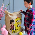 Gepersonaliseerde schattige cartoonfiguur Bunny Chick initiële Drawstring Treat Bag met naam Pasen verjaardag Party Gift voor jongens meisjes