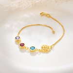 Personalized Dainty Hollow Birth Flower Family Bracelet with 1-6 Birthstones Mother's Day Anniversary Birthday Gift for Women