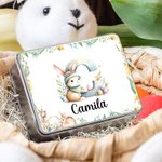 Personalized Watercolour Easter Bunny Egg Initial Food-grade Sweets Biscuit Biscuit Storage Tin with Name Festival Party Favors Gift for Kids Family