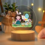 Personalisierte offizielle Eierjäger Cartoon Charakter Name LED-Nachtlicht mit hölzernen Basis Kinderzimmer Dekor Ostern Geburtstag Geschenk für Kinder