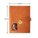 Funda de cuaderno A5 de cuero PU personalizada con niña de dibujos animados flor de nacimiento nombre y bolsillo regalo de cumpleaños para mujeres