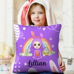Personalisierte Osterei Regenbogen Hase Onesie Cartoon Charakter werfen Kissenbezug mit Namen Multicolor Home Decor Urlaub Party Geschenk für Kinder