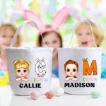 Personalisierte Cartoon-Charakter Hase Küken Initial Eimer Tasche mit Initialen und Namen Ostereierjagd Korb Geburtstag Party Geschenke für Kinder