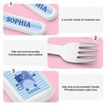 Personligt gaffel sked kniv 3 delar bestickset med fodral och namn Födelsedagspresent till skolan i rostfritt stål för barn Söt fyrkantig djur säker