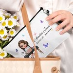 Personalized Butterfly Cartoon Business Woman Linen Wristlet Makeup Bag with Name Birthday Appreciation Office Gift for Colleagues Leaders