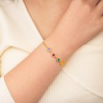 Personalized Dainty Hollow Birth Flower Family Bracelet with 1-6 Birthstones Mother's Day Anniversary Birthday Gift for Women