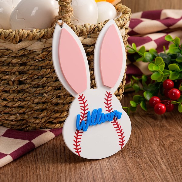 Personalisierte Basketball Baseball Softball Sport Acryl Osterhase Korb Tasche Tag mit Namen Ostern Geschenk für Kinder Sportliebhaber