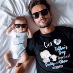 Personalised Cute Elephant Our First Father's Day T-shirt 100% Cotton Baby Onesie Dad and Baby Set with Name Gift for Dad Baby