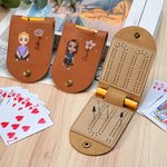 Personalised Cartoon Character Birth Flower Leather Cribbage Board Set with Name Travel Essential Birthday Gift for Family Friends Cribbage Lovers