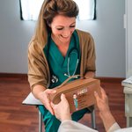 Personalized Retro Cartoon Medical Character PU Leather Wide Open Makeup Bag with Name and Nouns Medical Day Appreciation Gift for Nurse Doctor