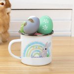 Personalized Cute Rainbow Easter Bunny 11oz Enamel Mug with Name Easter Party Birthday Gift for Kids