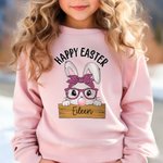 Personalized Happy Easter Cute Bunny 100% Cotton T-shirt Sweatshirt Hoodie with Name Easter Party Gift for Boys Girls