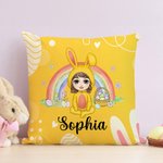 Personalisierte Osterei Regenbogen Hase Onesie Cartoon Charakter werfen Kissenbezug mit Namen Multicolor Home Decor Urlaub Party Geschenk für Kinder