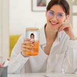 Personalized Floral Cartoon Business Character 20oz Frosted Glass Cup with Name and Straw Daily Travel Essential Birthday Office Gift for Coworker