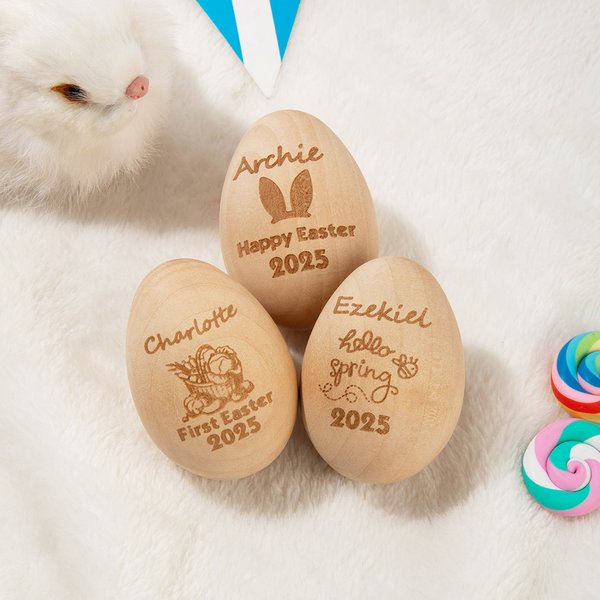 Personalized Engraved Bunny Ears Wooden Easter Egg with Name and Year Easter Basket Stuffers Home Decor Party Favors Gift for Kids