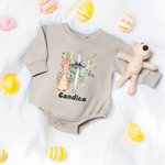 Personalisierte Multicolor Floral Bow Cross Peter Rabbit 100% Baumwolle Baby Bodysuit mit Namen Baby Dusche Ostern Geburtstag Geschenk für Babys Neugeborene