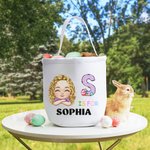 Personalisierte Cartoon-Charakter Hase Küken Initial Eimer Tasche mit Initialen und Namen Ostereierjagd Korb Geburtstag Party Geschenke für Kinder