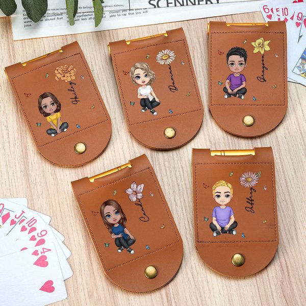 Personalised Cartoon Character Birth Flower Leather Cribbage Board Set with Name Travel Essential Birthday Gift for Family Friends Cribbage Lovers