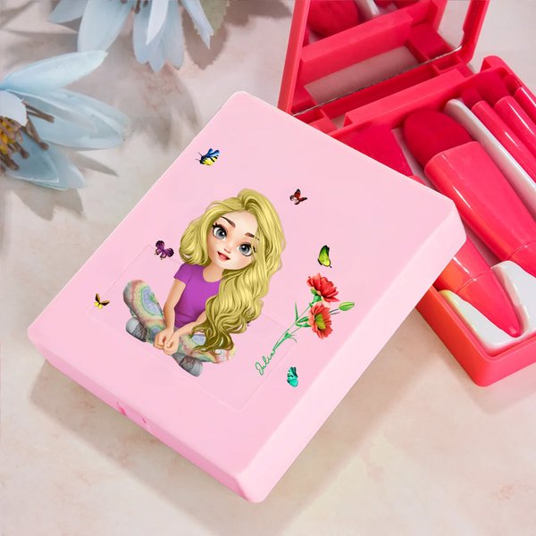 Personalized 3D Cartoon Character Birth Flower 5 Pcs Makeup Brush Set with Travel Storage Box Birthday Bridesmaid Gift for Women Girls