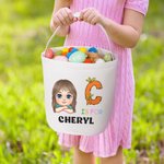 Personalisierte Cartoon-Charakter Hase Küken Initial Eimer Tasche mit Initialen und Namen Ostereierjagd Korb Geburtstag Party Geschenke für Kinder