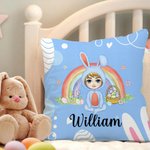 Personalisierte Osterei Regenbogen Hase Onesie Cartoon Charakter werfen Kissenbezug mit Namen Multicolor Home Decor Urlaub Party Geschenk für Kinder