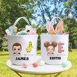 Personalisierte Cartoon-Charakter Hase Küken Initial Eimer Tasche mit Initialen und Namen Ostereierjagd Korb Geburtstag Party Geschenke für Kinder