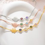 Personalized Dainty Hollow Birth Flower Family Bracelet with 1-6 Birthstones Mother's Day Anniversary Birthday Gift for Women
