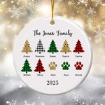 Personalized Christmas Tree Paw Print Round Ceramic Family Ornament with Name Year Christmas Party Decor Gift for Family