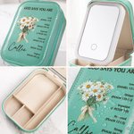 Personalised Bible Verse Birth Flower Bouquet Travel Jewellery Box with Name and Changing Color LED Makeup Mirror Birthday Wedding Gift for Women