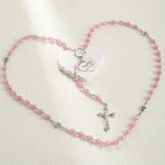 Personalised Engraved Jesus Cross Pendant Catholic Rosary Beads with Heart Name Charm Religious Baptism First Communion Gift for Baby Kids