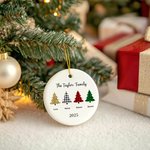 Personalized Christmas Tree Paw Print Round Ceramic Family Ornament with Name Year Christmas Party Decor Gift for Family