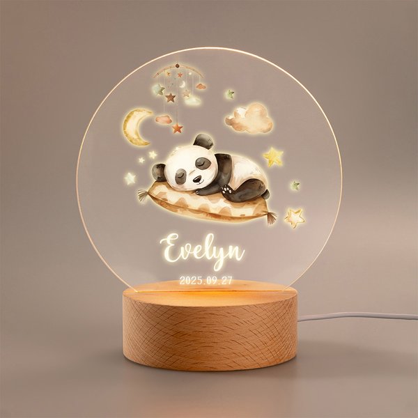 Luz de Noche LED Acrílica Personalizada para Dormir con Base de Madera y Nombre Decoración de Guardería Baby Shower Regalo de Cumpleaños para Niños