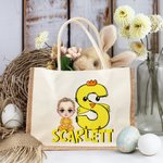 Personalisierte Cartoon-Charakter Kaninchen Küken große Jutetasche Tote Bag mit Namen Eier Jagd Party Gunst Ostern Geschenk für Jungen Mädchen