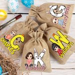 Personalized Cartoon Character Rabbit Chick Initial Drawstring Jute Treat Bag with Name Easter Party Favor Hunting Gift for Boys Girls