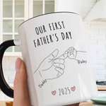 Personalized Parent - Child Hand in Hand 11oz Ceramic Coffee Mug with Name and Year Our First Mother's Day Father's Day Gift for Family
