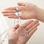 Personalised Engraved Jesus Cross Pendant Catholic Rosary Beads with Heart Name Charm Religious Baptism First Communion Gift for Baby Kids